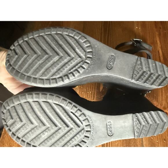 CROCS Wedge Sandal Ankle Strap Criss-Cross Woven Leigh II Black 8 womens - Picture 5 of 8